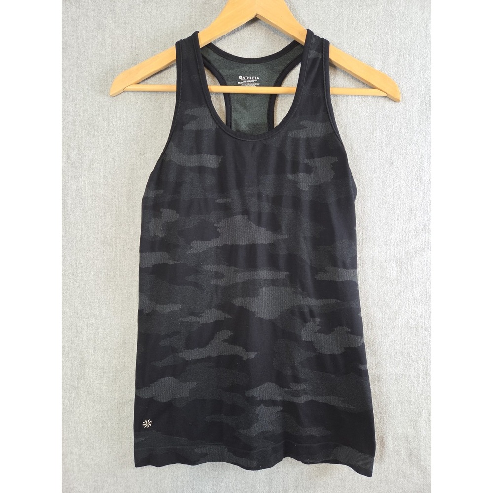 Athleta S Black Speedlight Camo Tank 429809 Racerback Logo Lightweight Active